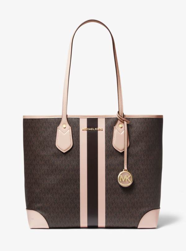 Damske Prenosná Taška Michael Kors Eva Large Logo Stripe Ruzove - Kabelky Michael Kors Nejlevnejsi | WXZUN-9207